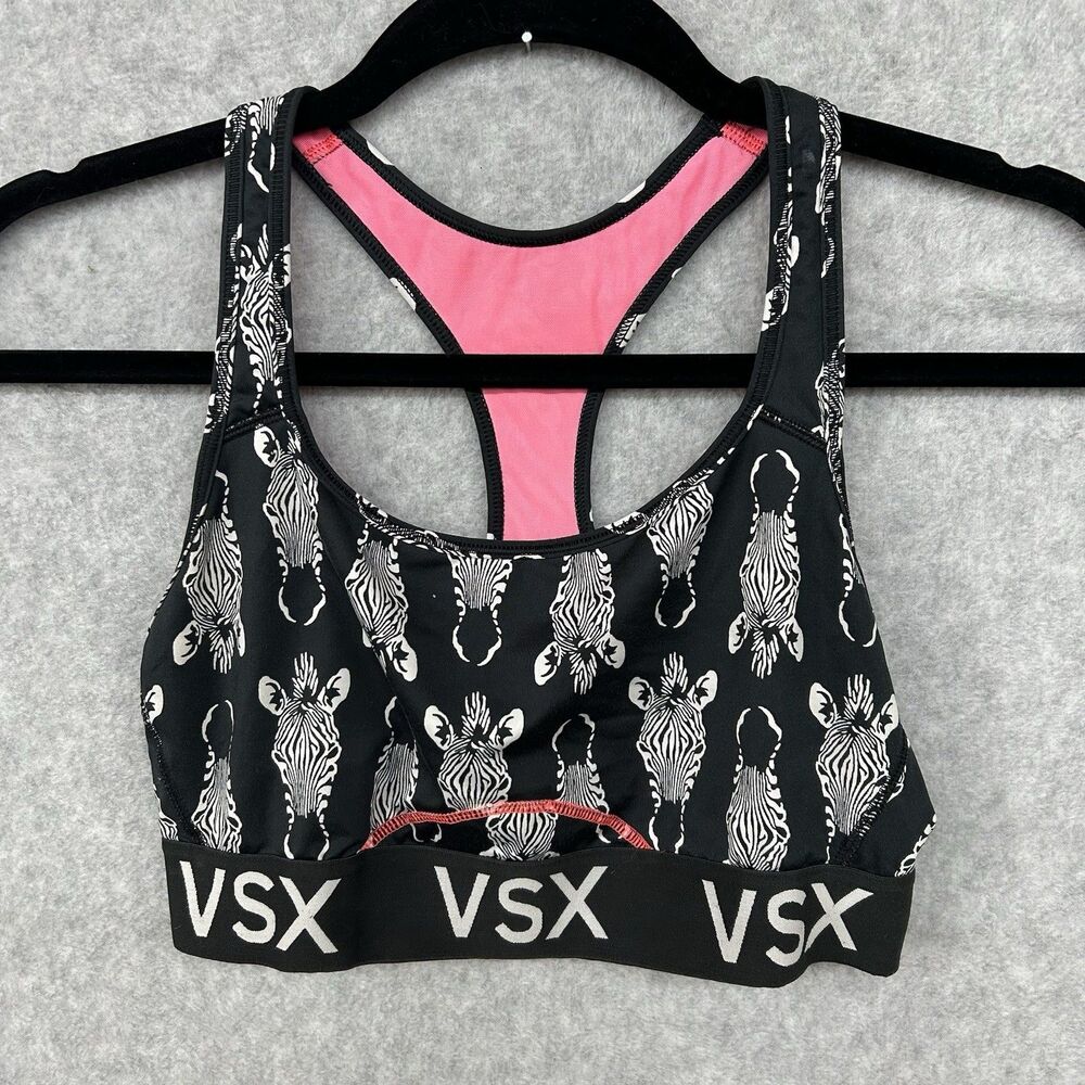 VSX Sport Victoria's Secret Sports Bra Black Size Medium Zebra Racer back